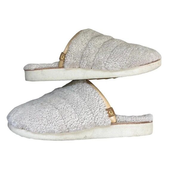 Olukai pupu mua slippers fuzzy white soft cozy women's sz 11 - Picture 5 of 9